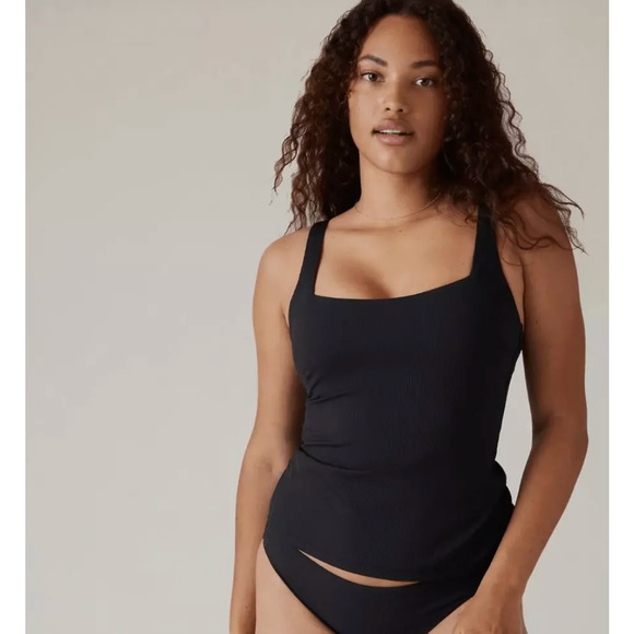 NWT Athleta Size 34 D/DD Rib SQUARE NECK BRA‎ CUP TANKINI Black Rib $84 - Picture 1 of 3
